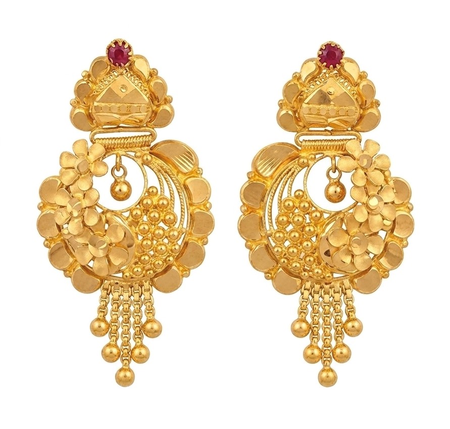 Heritage Floral Chandbali 22K Gold Earrings