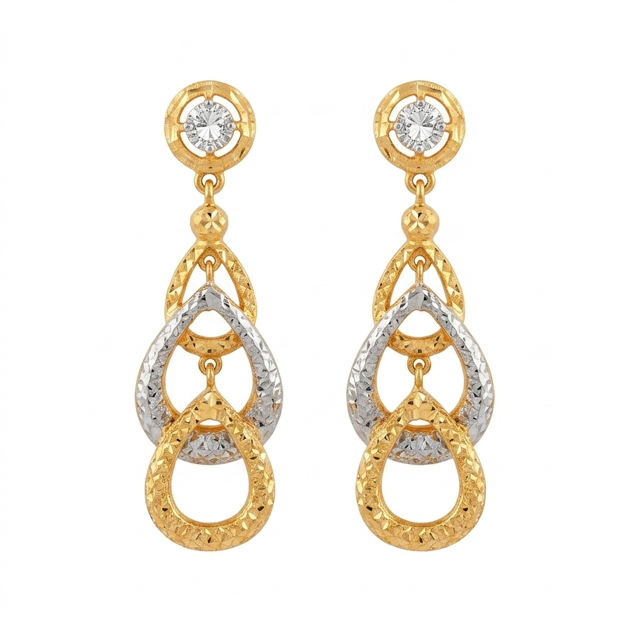 Dual Tone Infinity Drop 22K Gold Earrings