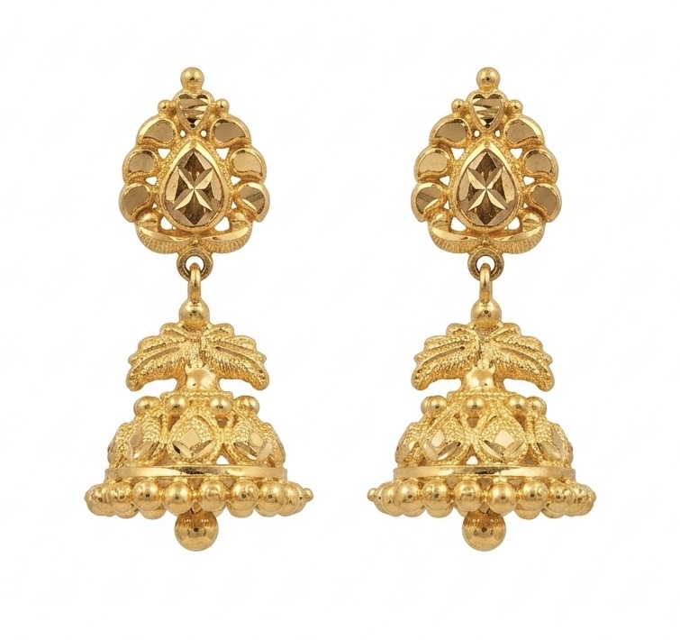 Temple Jhumka Heritage 22K Gold Earrings