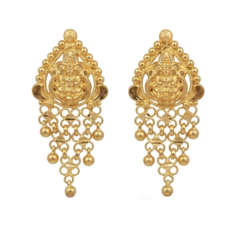 Temple Cascade Chandbali 22K Gold Earrings