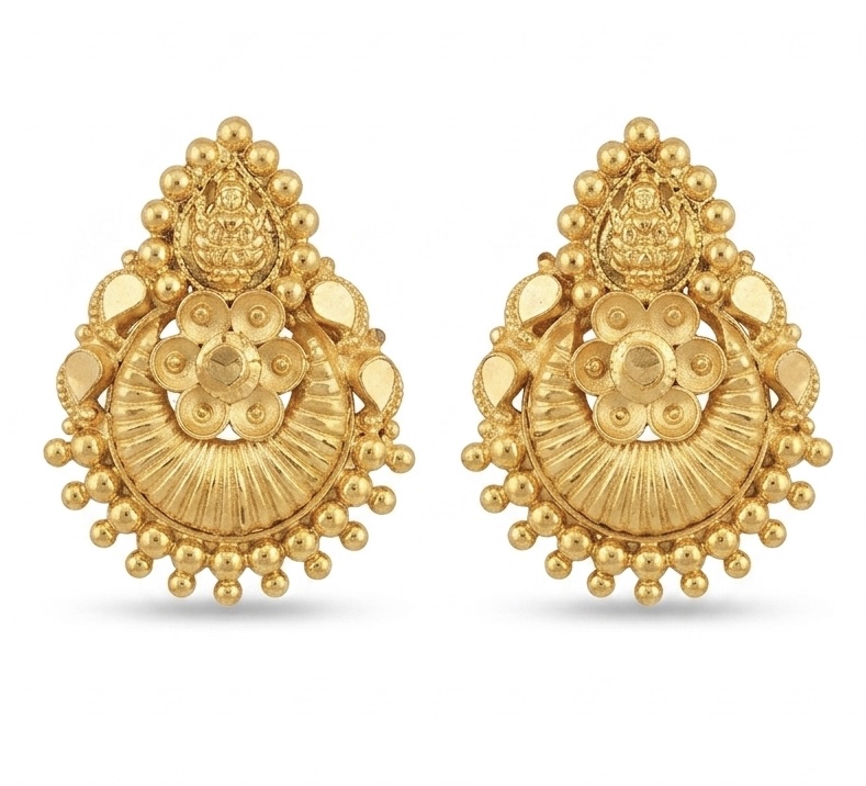 22K Antique Lakshmi Temple Gold Earrings