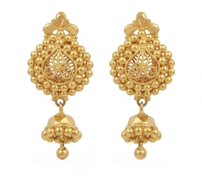 Royal Floral Jhumka 22K Gold Earrings