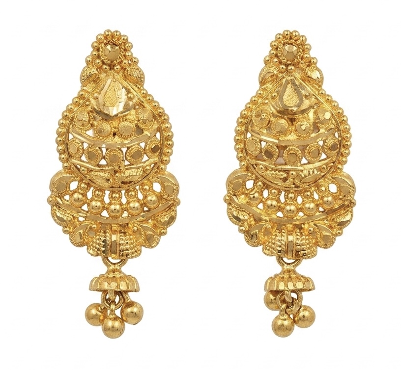 22K Maharani Dome Drop Gold Earrings