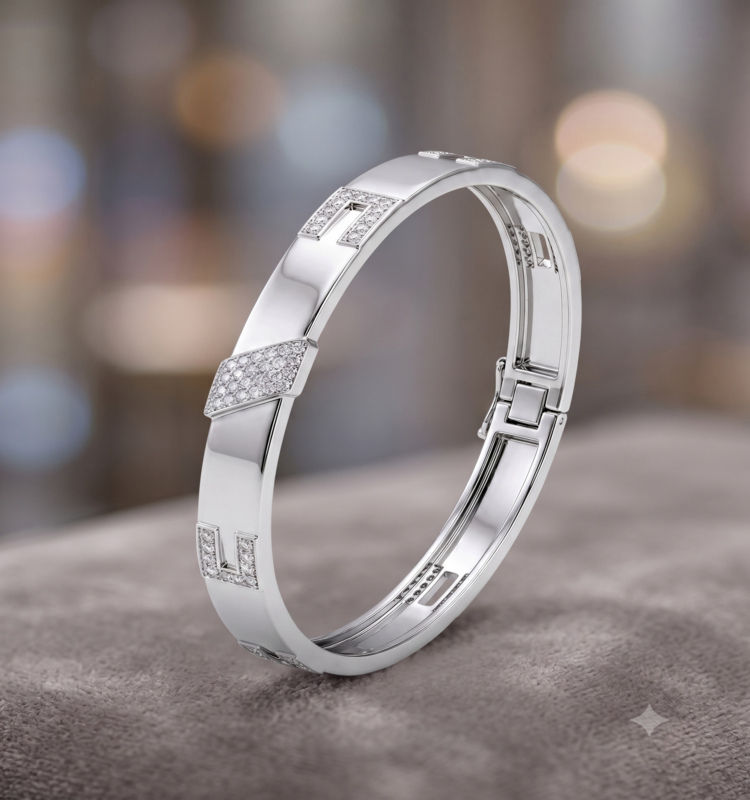 Minimalist Diamond Accent Silver Bangle