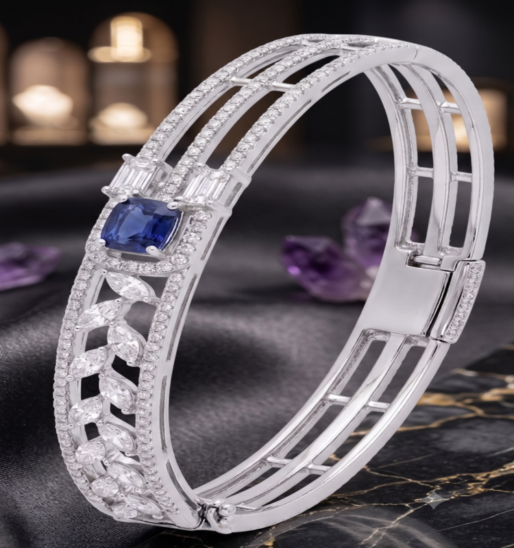Sapphire Elegance Silver Bangle