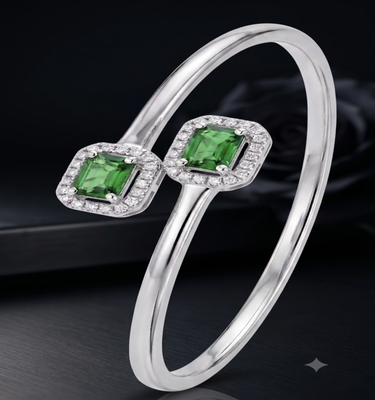Emerald Grace Silver Open Cuff Bracelet