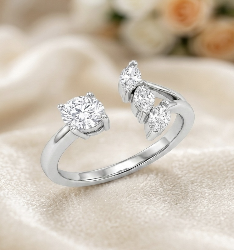 Twisted Leaf Diamond Silver Ring