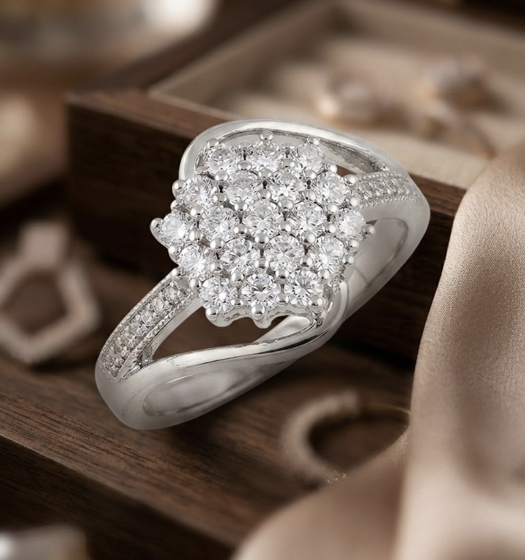 Royal Pavé Cluster Silver Statement Ring