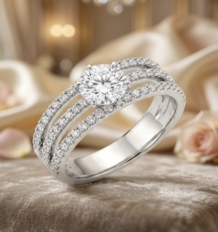 Brilliant Crossover Diamond Silver Ring