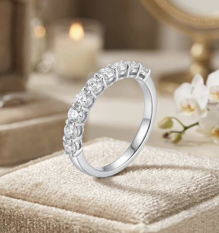 Classic Diamond Halo Silver Band Ring