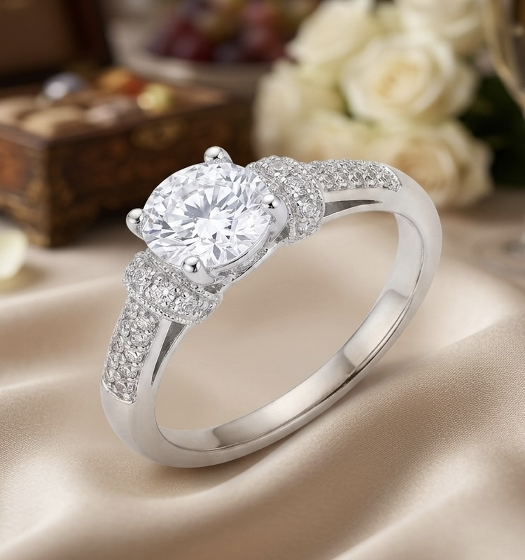 Elegant Solitaire Promise Silver Ring
