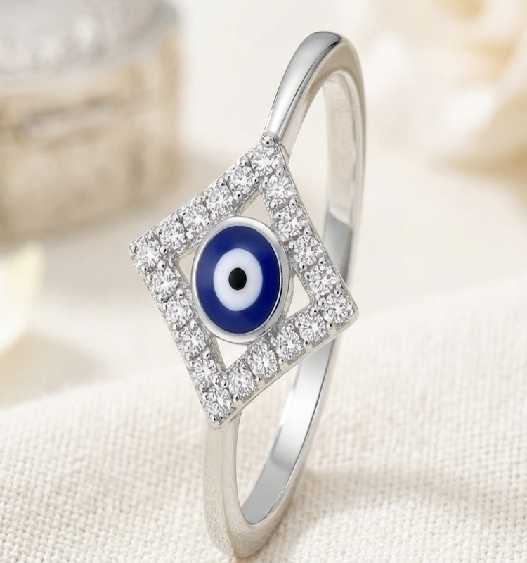 Evil Eye Diamond Sterling Silver Ring