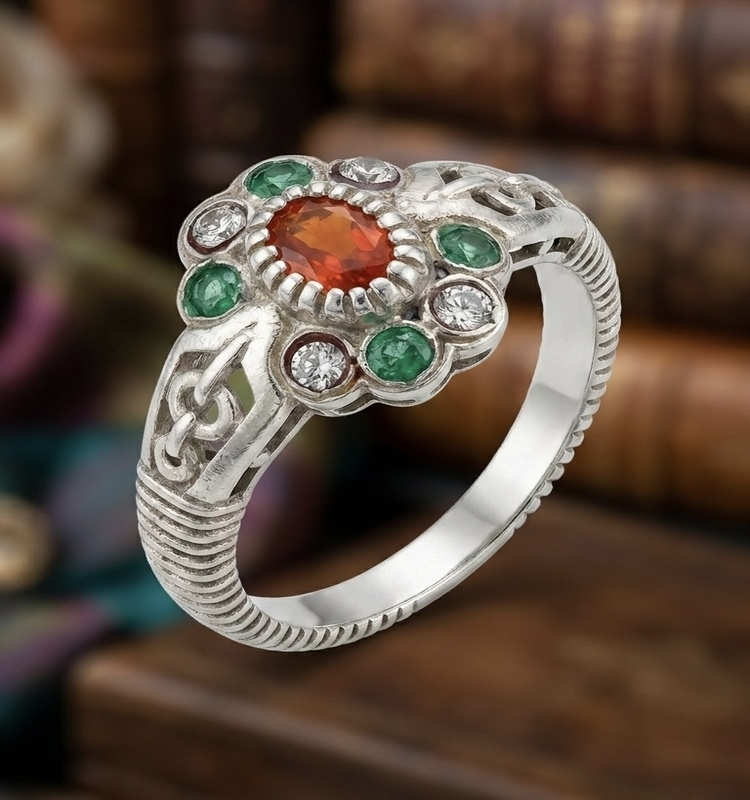 Multicolor Gemstone Floral Silver Ring