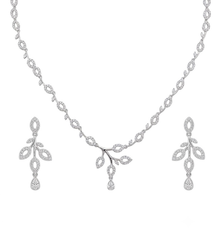 Diamond Vine Silver Necklace Set