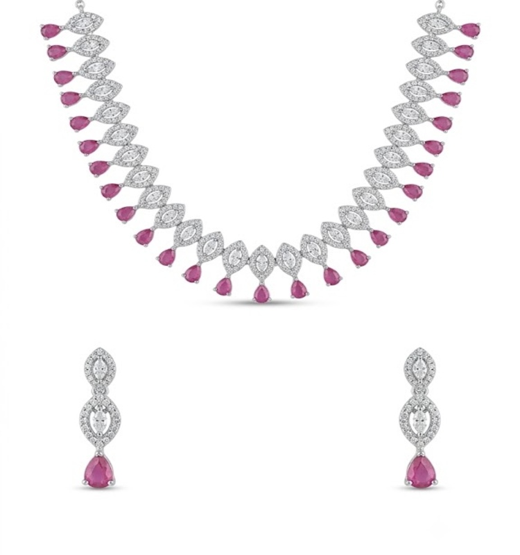Ruby Teardrop Statement Necklace Set