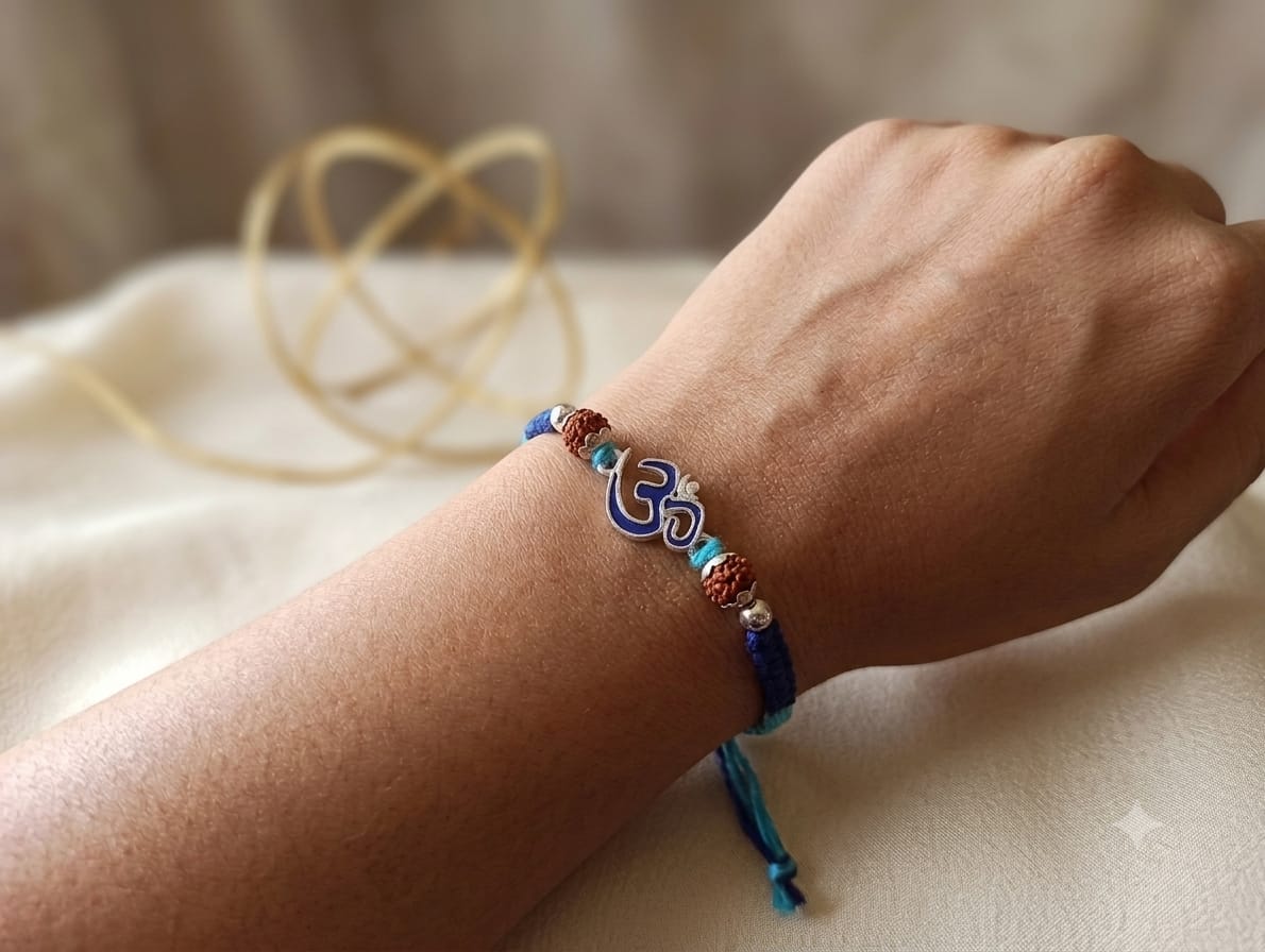 Royal Blue Charm Silver Rakhi