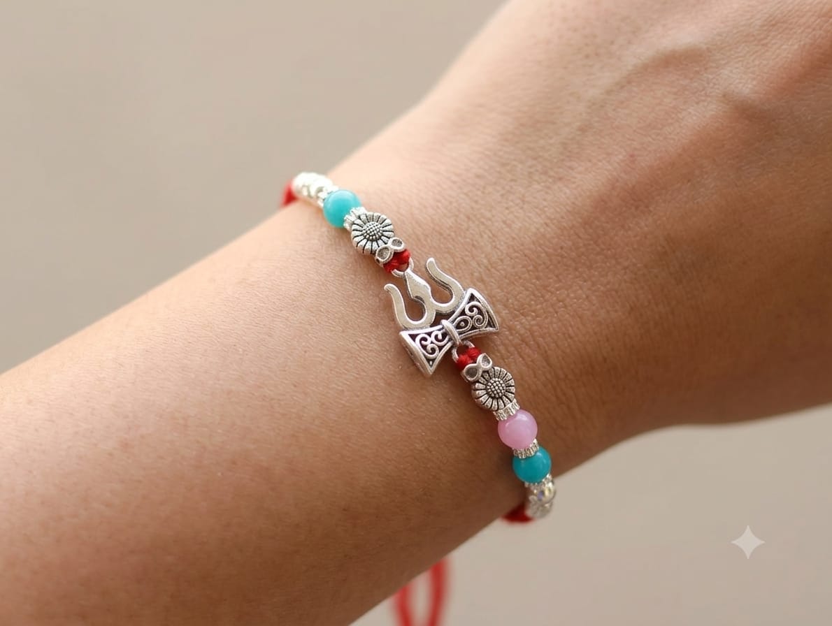 Aqua Blossom Silver Rakhi