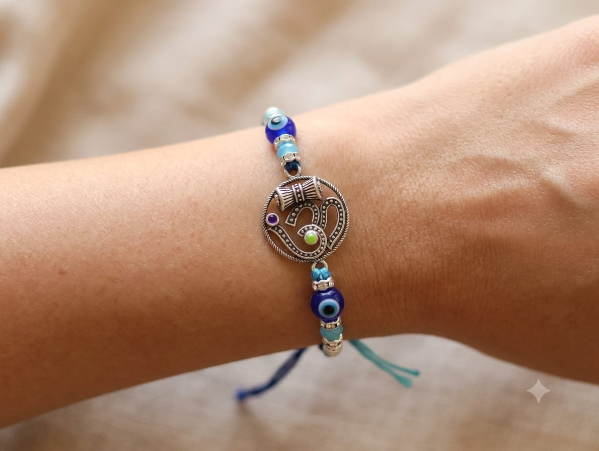 Divine Blue Blessings Silver Rakhi