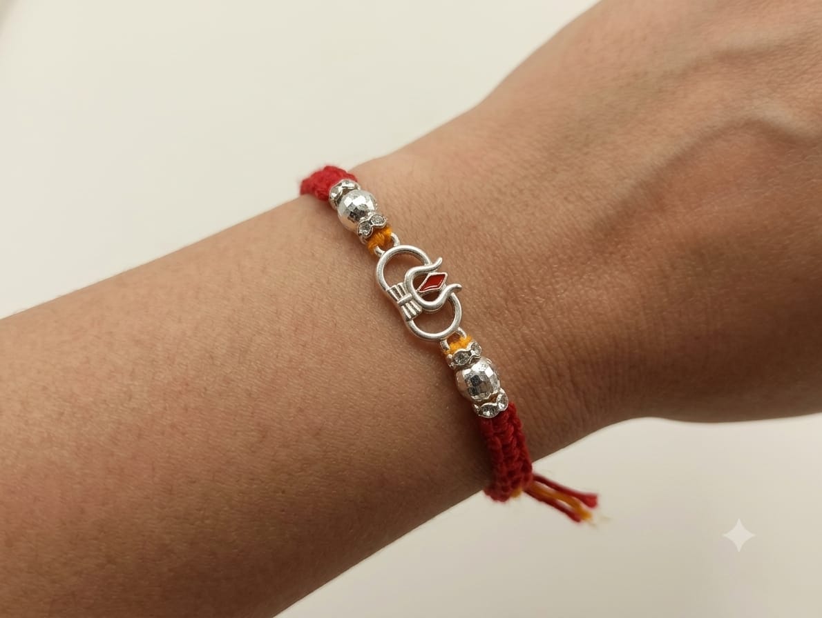Sacred Crimson Silver Rakhi