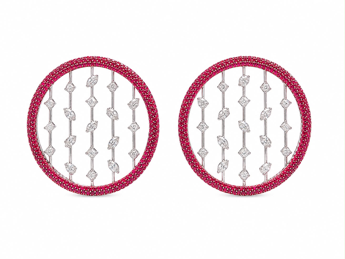 Ruby Lattice Halo Earrings