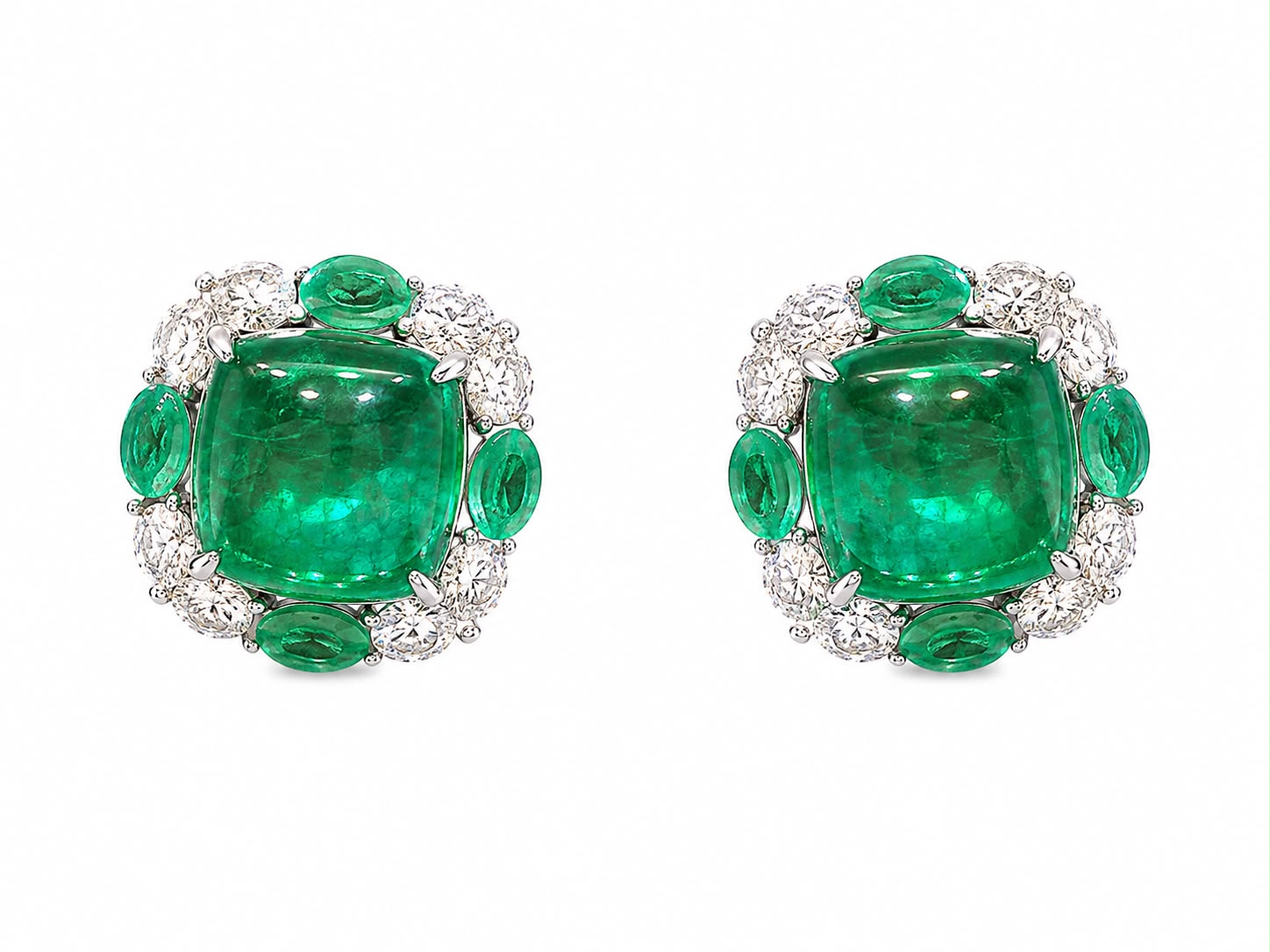 Emerald Cabochon Cluster Studs