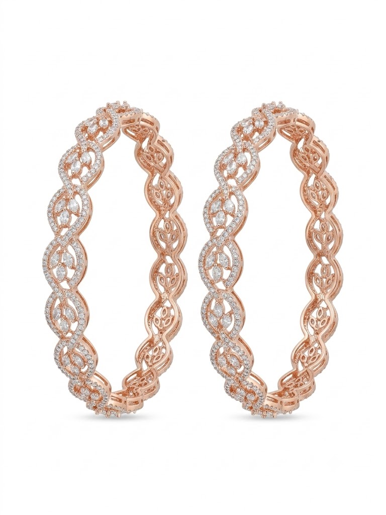 Rose Gold Diamond Infinity Weave Bangle Pair