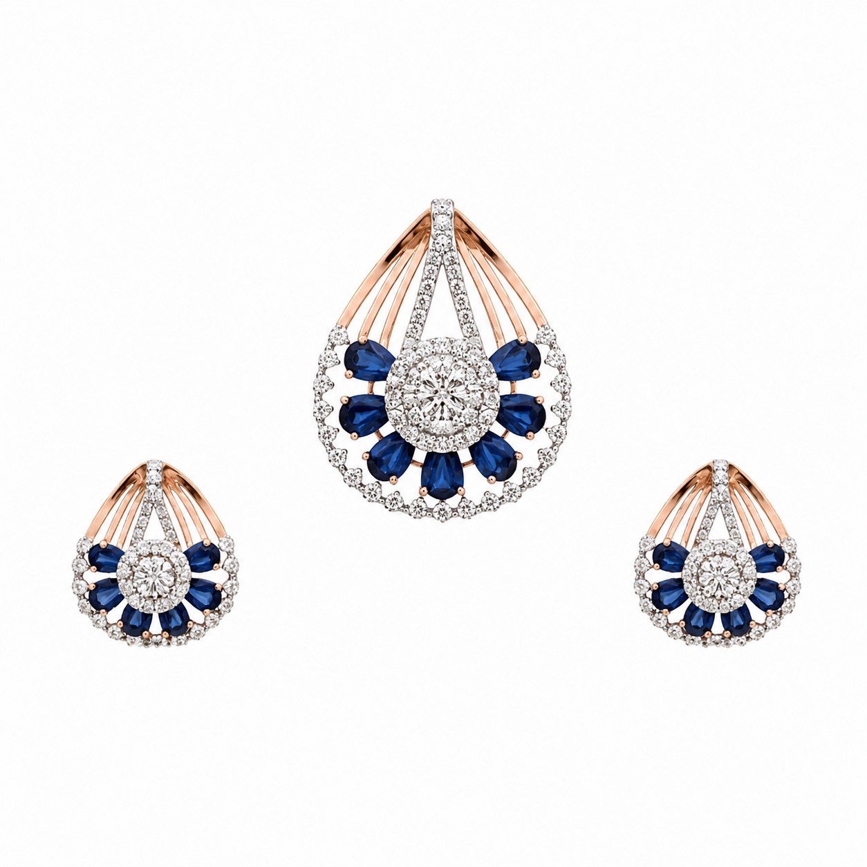 Sapphire Diamond Fan Pendant Set