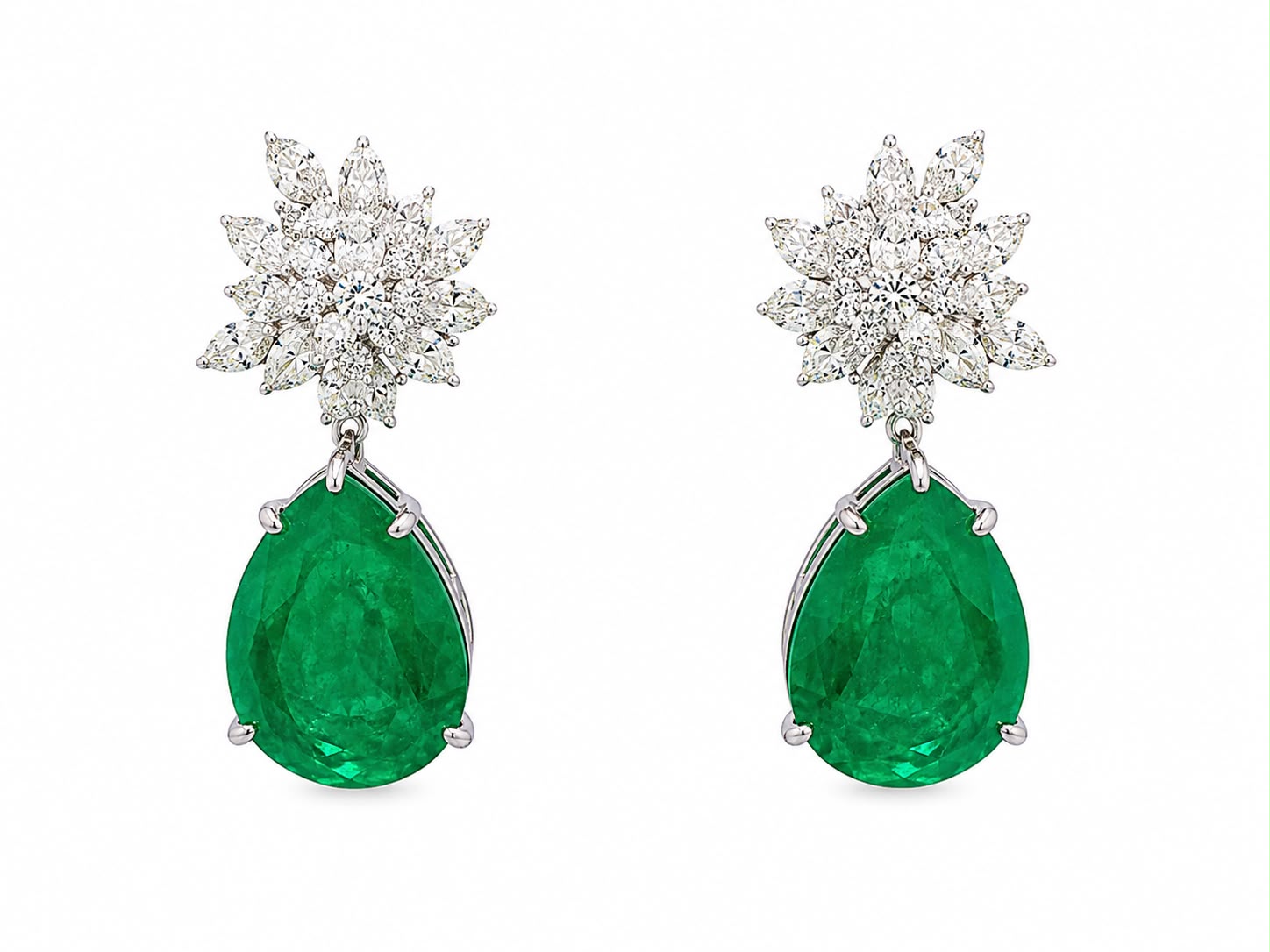 Emerald Diamond Snowflake Drop Earrings