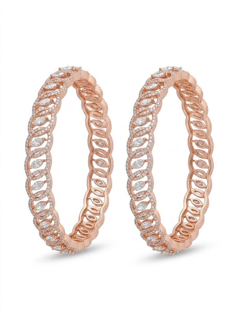 Rose Gold Marquise Diamond Chain Bangle Pair