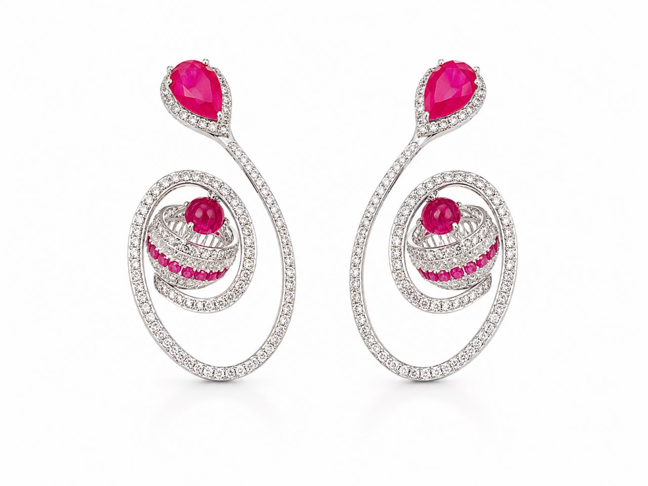 Ruby Spiral Orbit Earrings