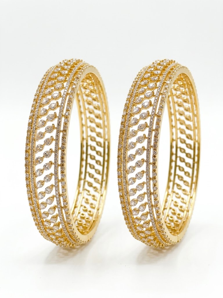 Two-Tone Marquise Diamond Halo Bangle Pair
