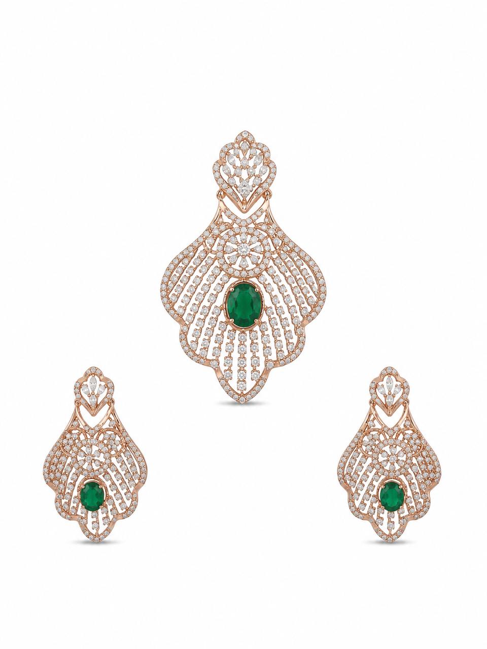Emerald Diamond Scallop Pendant Set