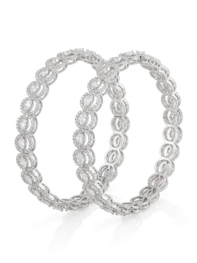 Marquise Halo Circle Link Bangle Pair