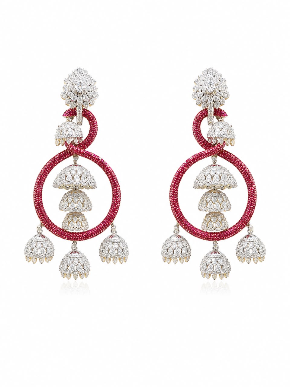 Ruby Diamond Triple Jhumka Earrings