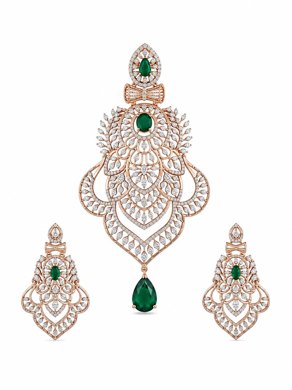 Emerald Diamond Regal Pendant Set