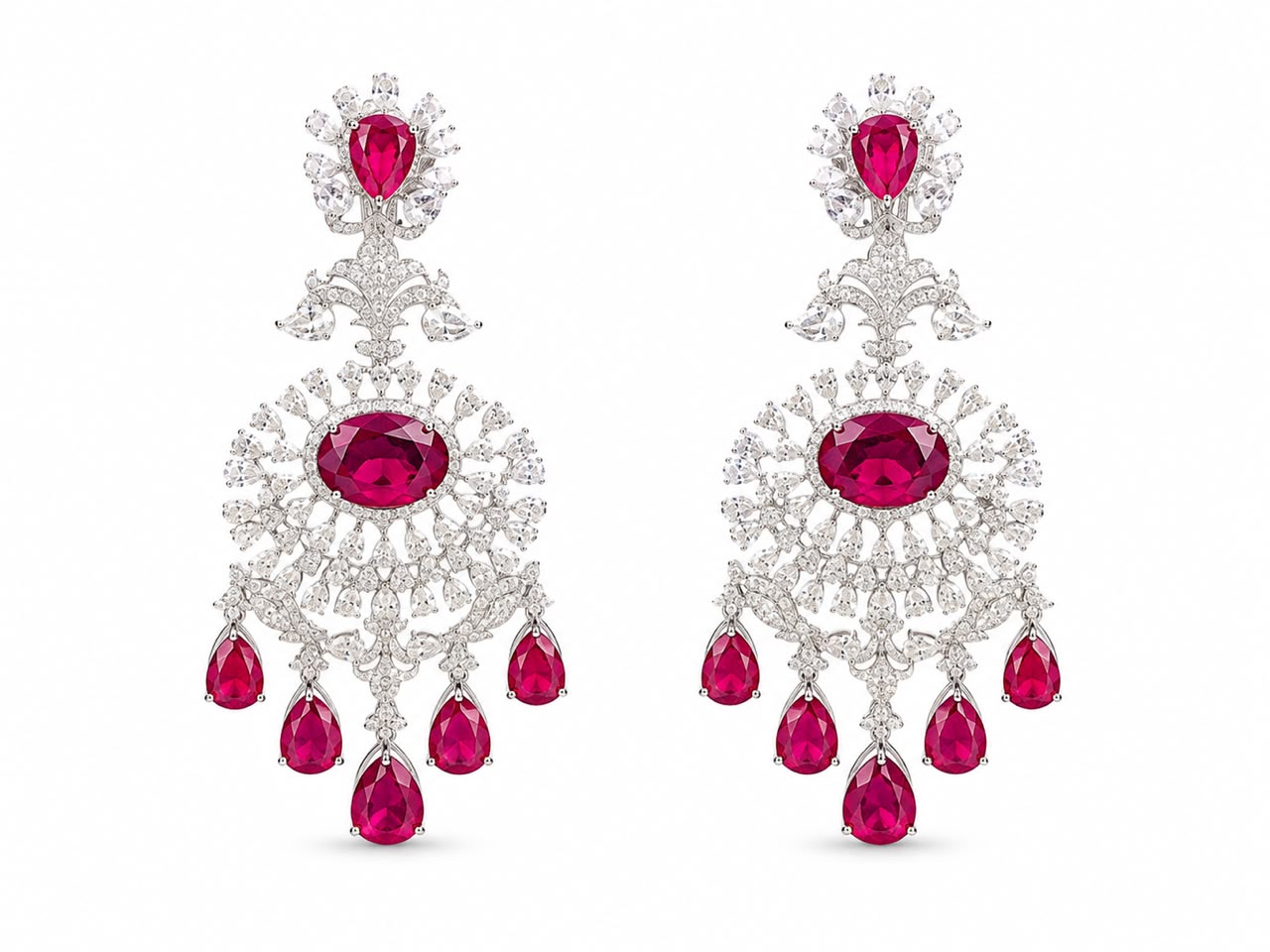 Ruby Diamond Medallion Chandelier Earrings