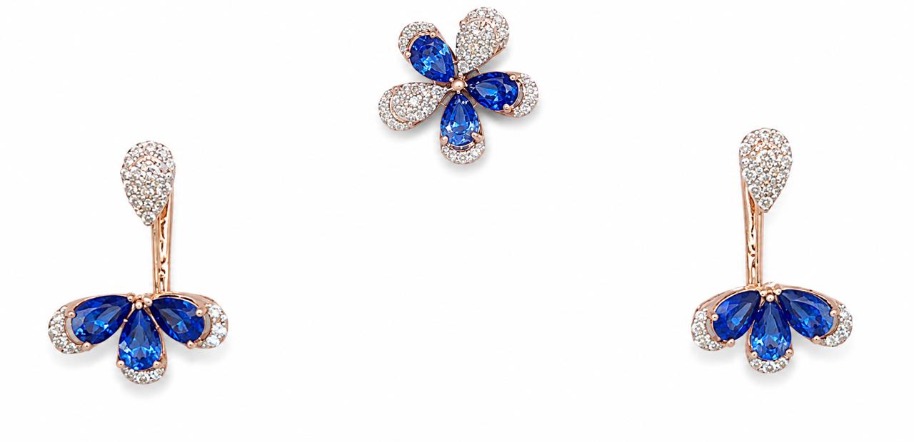 Sapphire Diamond Petal Jacket Earring Set