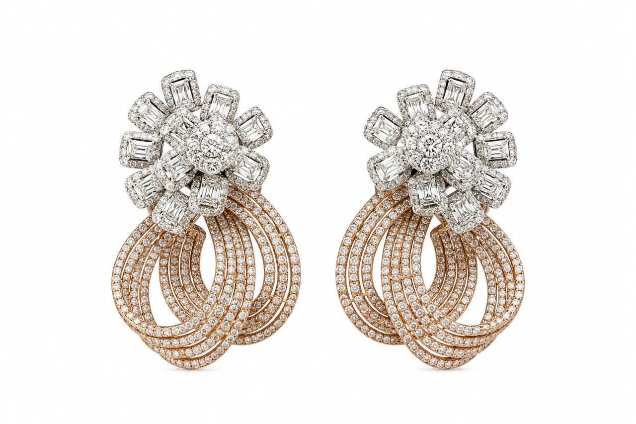 Diamond Rosette Loop Earrings