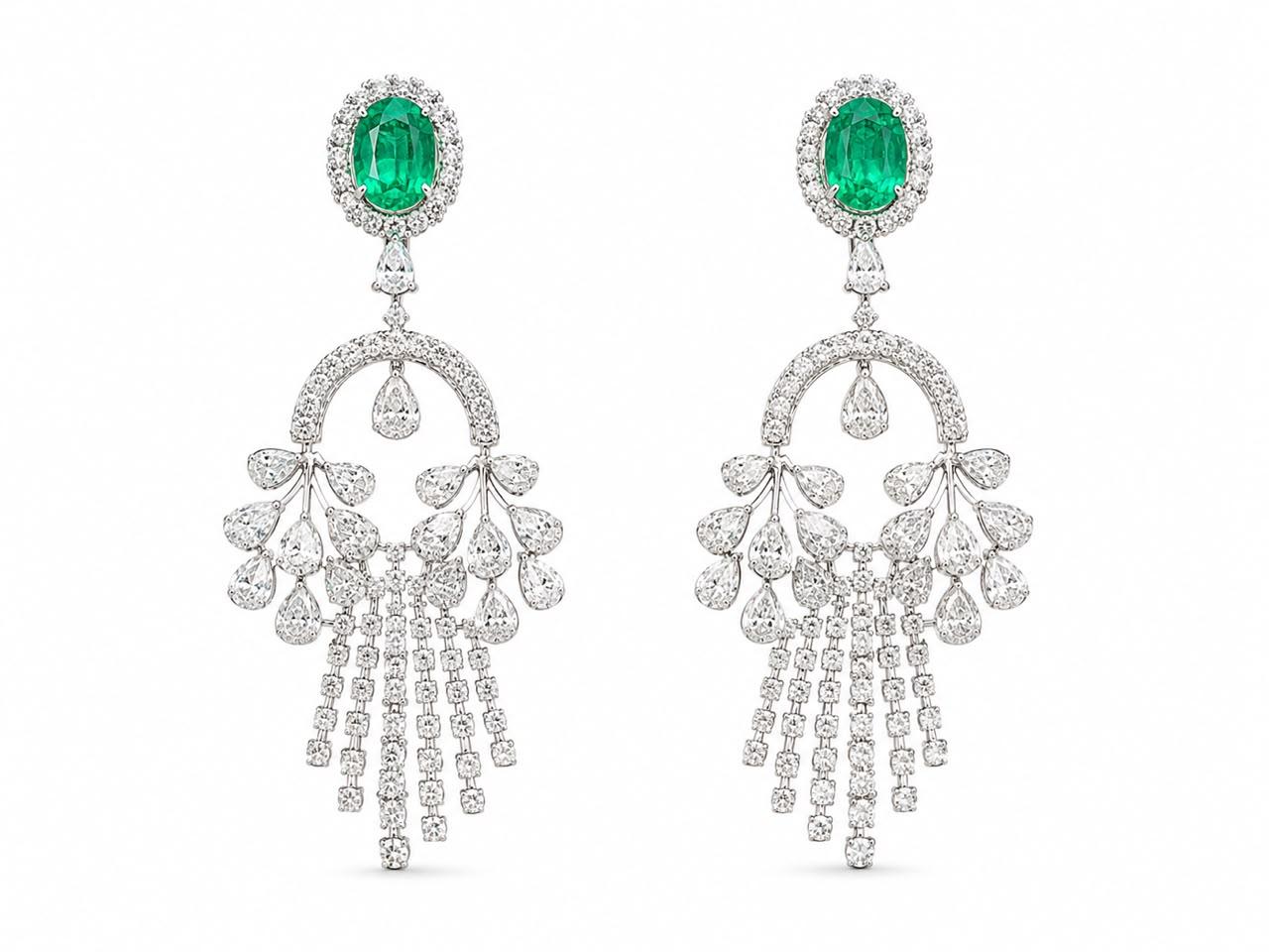 Emerald Diamond Fringe Earrings