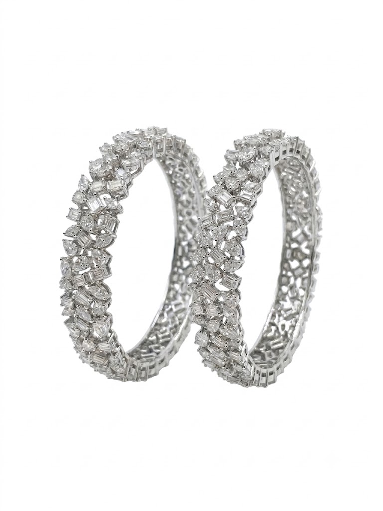 Diamond Baguette Cluster Bangle Pair
