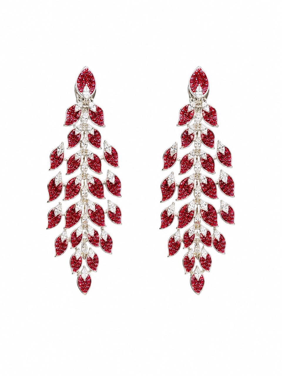 Ruby Diamond Leaf Fringe Earrings