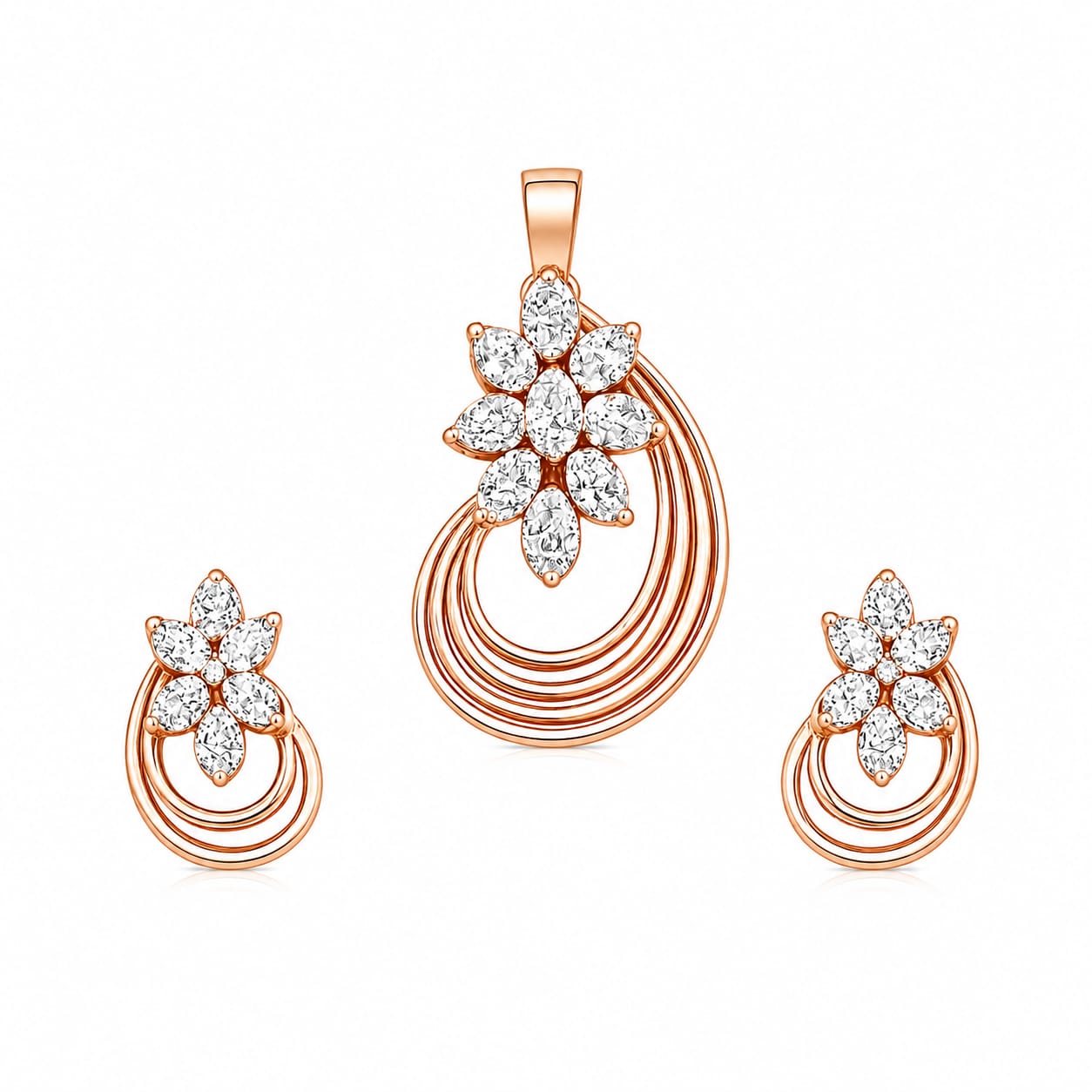 Rose Gold Floral Diamond Pendant Set
