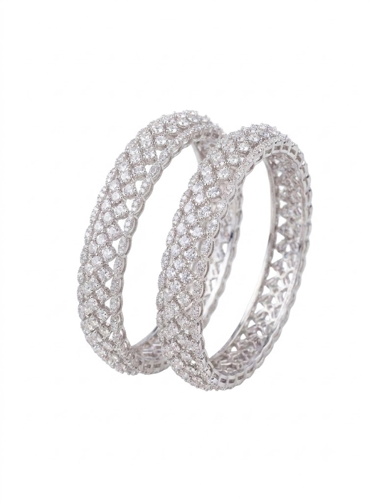 Diamond Pave Scalloped Eternity Bangle Pair
