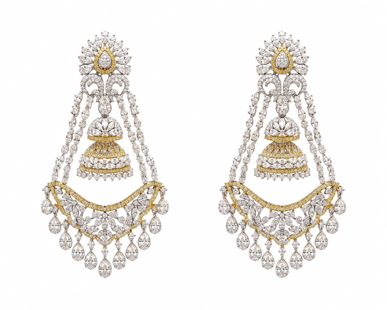 Diamond Two-Tone Chandelier Jhumka Earrings