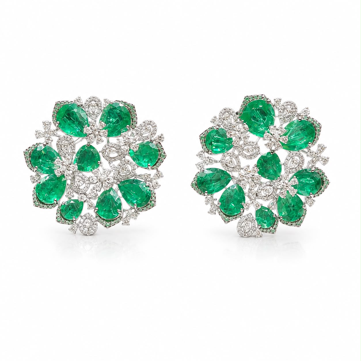 Emerald Diamond Snowflake Cluster Studs