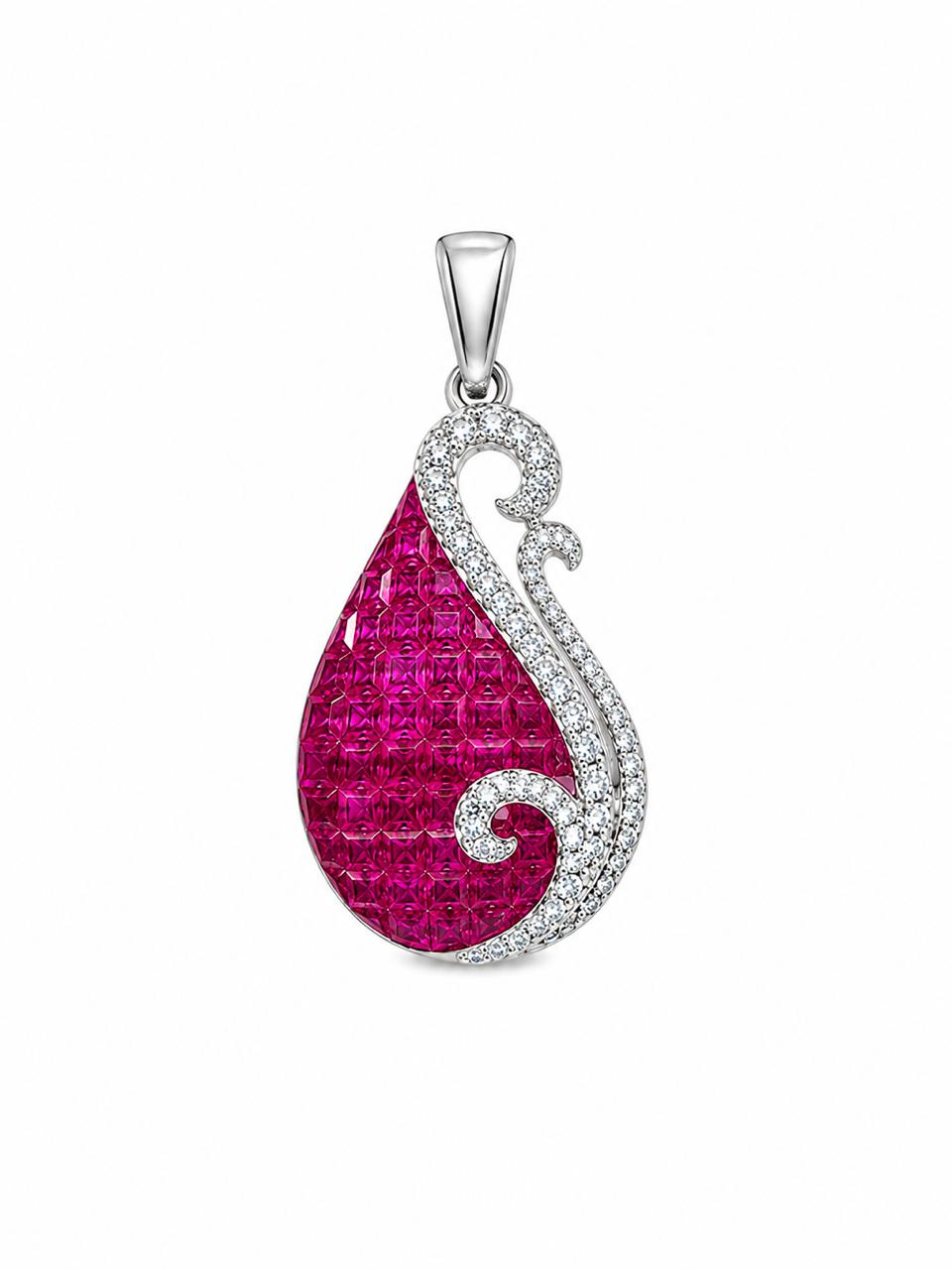 Ruby Teardrop Wave Pendant