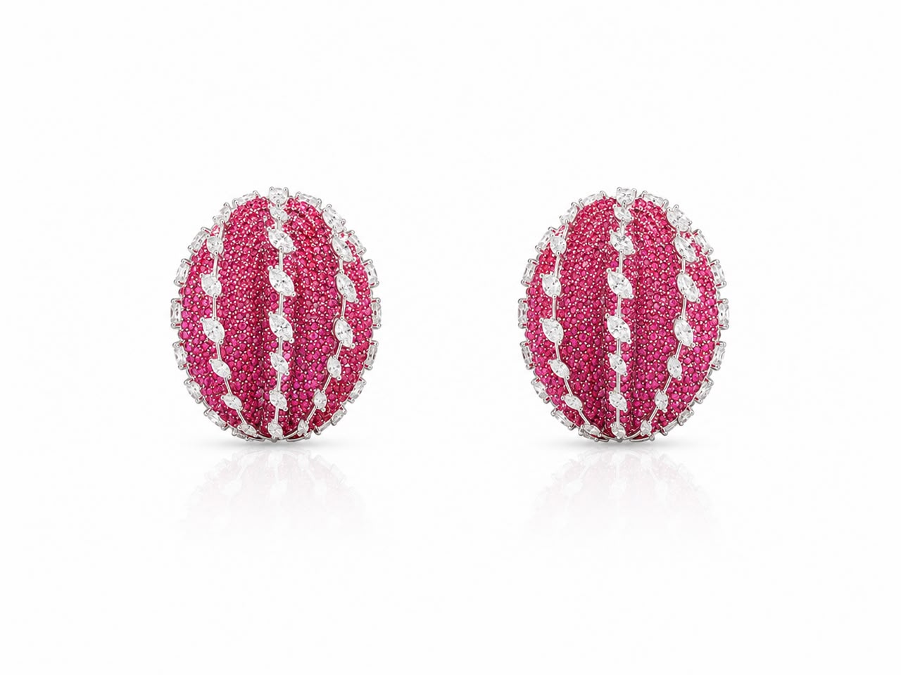 Ruby Diamond Fluted Dome Earrings