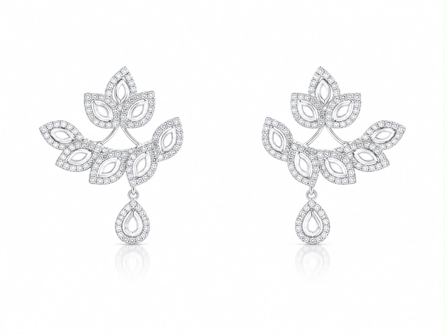 Diamond Leaf Cluster Drop Earrings
