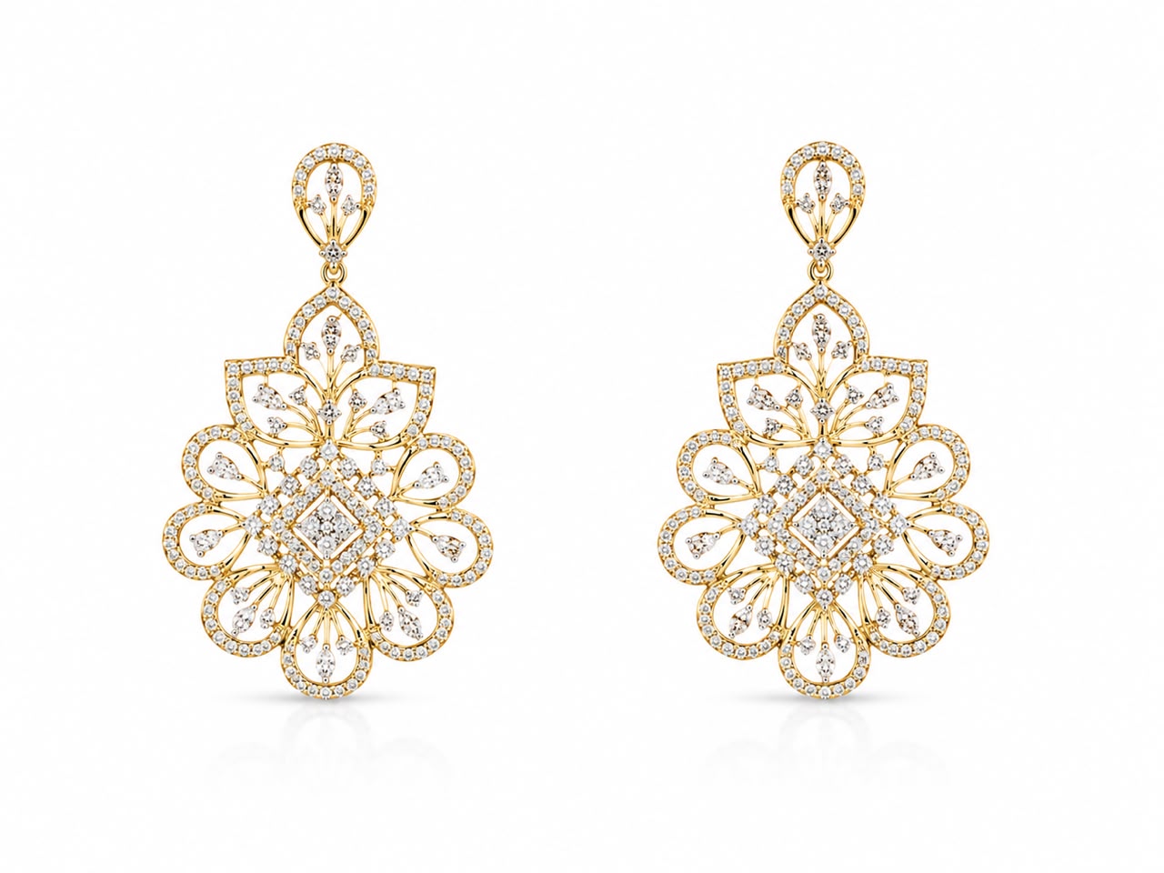 Gold Diamond Filigree Chandelier Earrings