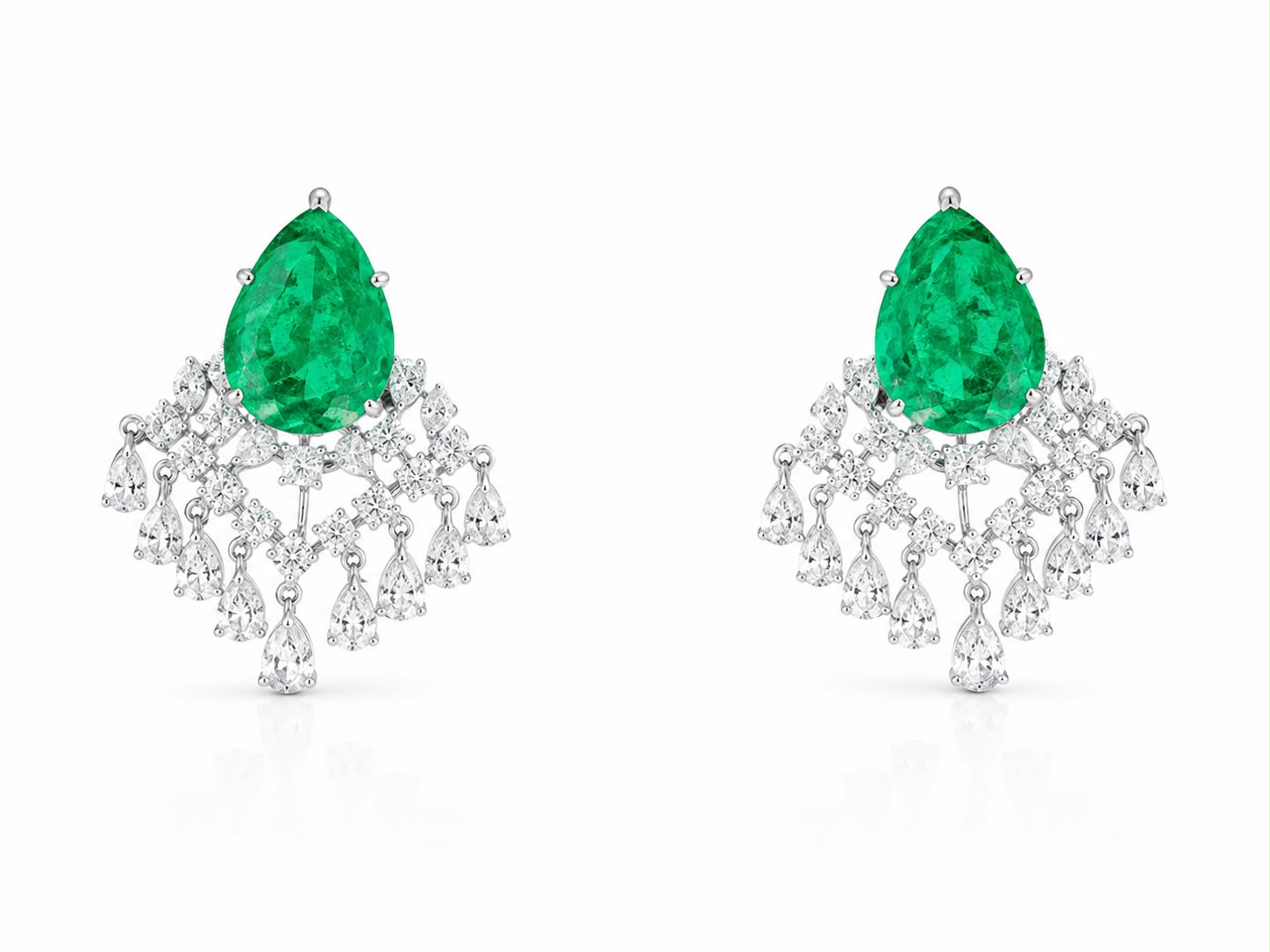 Emerald Diamond Fan Drop Earrings